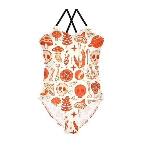Skull Orange Girls One Piece Swimsuit Beach Swimwear 2301658