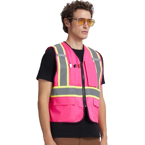 Image of A-KSAFETY High Visibility Safety Vest for Men Women with Pockets and Zipper