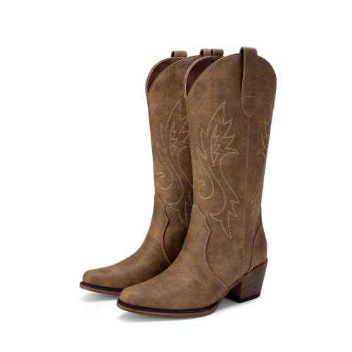 DREAM PAIRS Women's Cowboy Cowgirl Western Boots,Size 7,All Brown - image 5