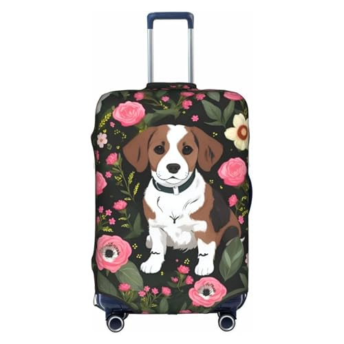 Dog And Flower Print Luggage Cover For Suitcases, Travel Case Protector, Simple & Convenient Installation