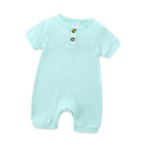 Image of Hikido Infant Romper Solid Color One Piece Onesie Short Sleeve Summer Clothes for 0~12M Baby