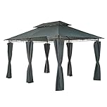 Mondeer Garden Gazebo 3x4m, Heavy Duty Patio Pavilion with Double Tier Roof and Curtains Sidewalls, Metal Frame, Luxury Modern Style, Grey