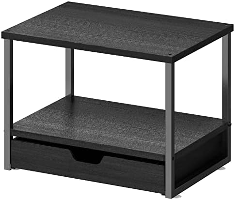 Simple Trending 2 Tier Desktop Printer Stand with Sliding Wood Storage Drawer, Multi-Purpose Desk Organizer for Fax Machine, Scanner, Files, Books, Black