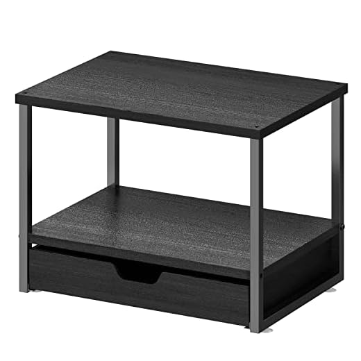 Simple Trending 2 Tier Desktop Printer Stand with Sliding Wood Storage Drawer, Multi-Purpose Desk Organizer for Fax Machine, Scanner, Files, Books, Black
