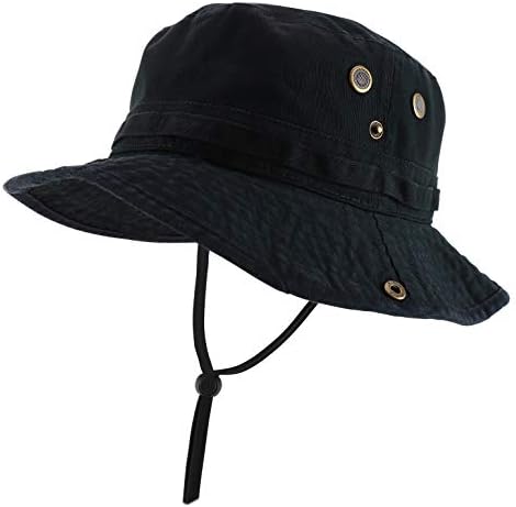 Armycrew Big Oversized Jungle Boonie Bucket Hat with Chin String Fits Upto XXXL - Black - 2XL-3XL
