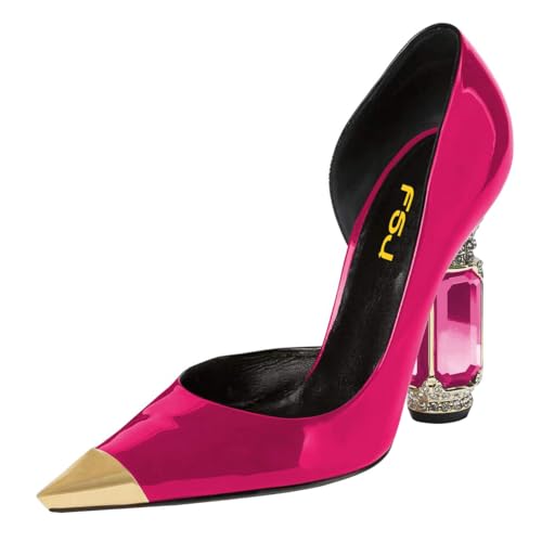 FSJ Women D'Orsay Graceful Pumps Gilded Pointed Toe Crystal Chunky Block High Heels Slip On Wedding Dress Shoes Size 4-16 US