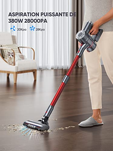 Aspirateur Balai sans Fil, BuTure 380W/28000Pa Aspirateur sans Fil Puissant, 4 en 1, 35 Min Autonomie, Batterie Amovible, Compact, Leger, Silencieux, Multifonction pour Maison, Bureau ou Voiture - Image 3
