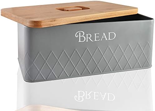 Baking & Beyond Bread Box with Bamboo Cutting Board Lid,13"x7.5"x5" Space-Saving Bread Box for Kitchen Countertop, Bread Storage Container Holder, Bread Keeper Bin - Fresh Loaves