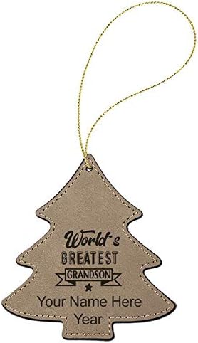 Miniatura 2 de LaserGram Personalized Christmas Ornament, World's Greatest Grandson, Faux Leather, Custom Laser Engraved Gift Idea (Tree Shape, Light Brown)