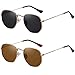 MEETSUN Polarized Hexagon Sunglasses for Women Men Polygon Square Sun Glasses UV400 Protection Metal Frame 2 Pack-Gold Gray+Brown Lens