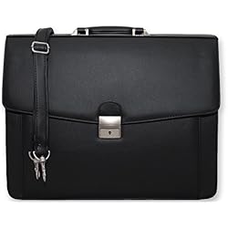 Maletin Cuero Bolsa de Trabajo de Oficina Profesional Maletín de Documentos Cuero Ecológico (Negro MA32)