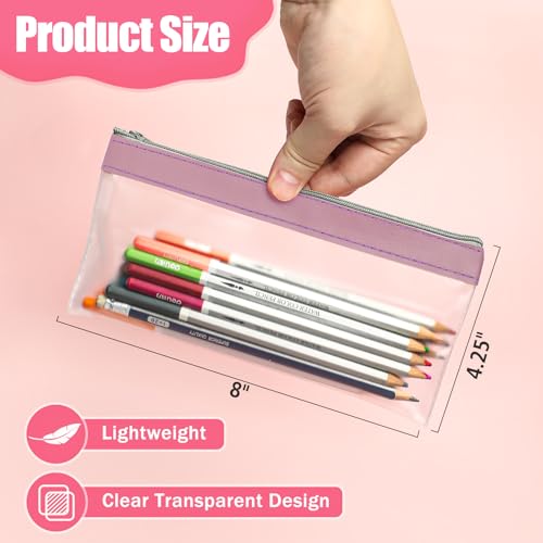 Image of GoClimber 4 Pack Clear Pencil Pouch, Cute Pencil Case, Pencil Bag With Zipper, Teen Portable Pencil Pouch for School & Stationery Supplies (Dusty Rose)