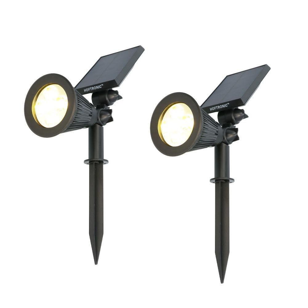 HOFTRONIC - Solar Gartenstrahler mit Bewegungsmelder IP65 Wasserdicht LED Solarlampen für Außen Solarleuchte 2 Stücke mit Erdspieß Solar Strahler Wintersolar Solarpanel Warmweiß Garten Solarstrahler