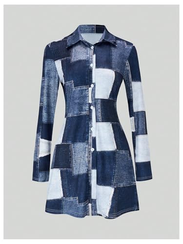 MakeMeChic Women's 2 Piece Outfit Plaid Colorblock Collared Button Down Shirt and Bodycon Skirt Set4