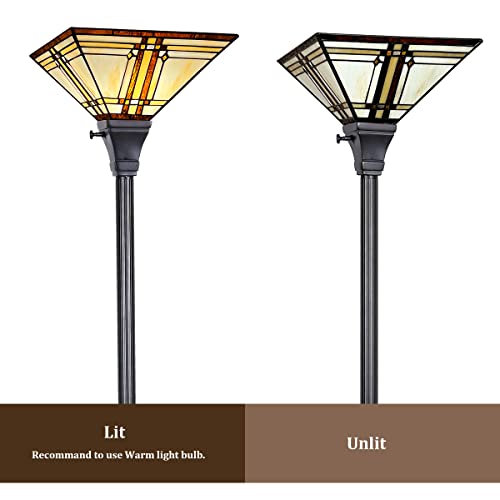 Capulina Tiffany Torchiere Floor Lamp 69 Inches Tall Industrial Pole Cream Color Mission Style Stained Glass Standing Light For Home Office Living Room Bedroom thumb #6