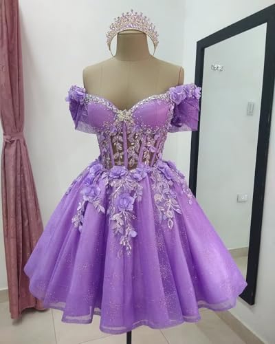 Zhangyo Sparkly Tulle Homecoming Dresses for Teens Off Shoulder DAMA Dresses for Quinceanera Puffy Lace Short Ball Gowns2