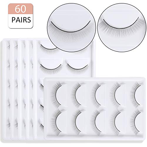 60 Pairs Practice Eyelashes Training Eyelash Strips Adhesive Mimic Natural Eyelash for Training Eyelash Extension Beginners Supplies, 2 Styles