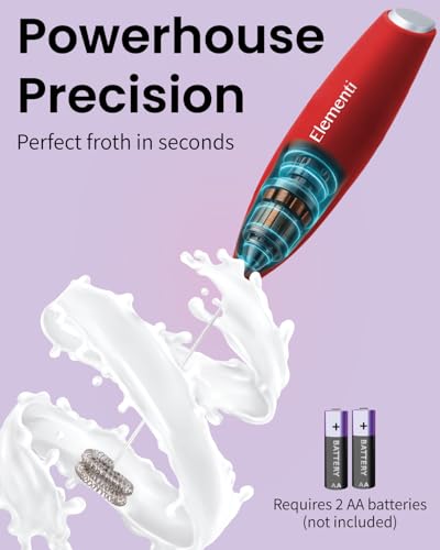 Image of Elementi Milk Frother Wand - Easy to Use Handheld Electric Stirrer for Powder Drinks, Durable & Powerful Coffee Whisk & Protein Powder Mixer Wand, Hand Frother, Coffee Stirrers Electric (Red)