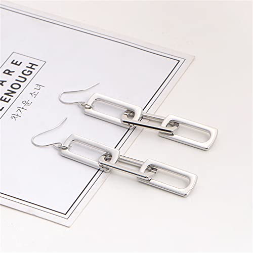 Maloyanve Rectangle Link Chain Earrings For Women Girls Unique Minimalist Gold Silver Plated Vertical Geometric Rectangle Dangle Drop Statement Earrings Dainty Jewelry (Silver) #TOP3