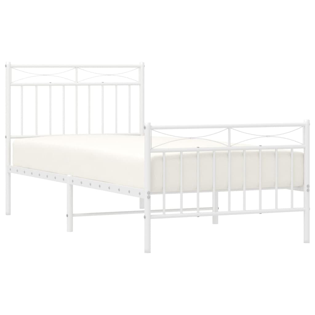 Telaio letto con testiera e pediera in metallo bianco 90 x 200 cm Struttura del letto dell'hotel Telaio per camera da letto Cornice da letto per soggiorno Adatto per camera da letto