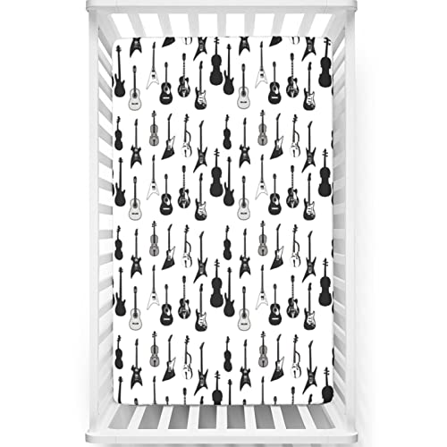Image of Music Themed Fitted Mini Crib Sheets,Portable Mini Crib Sheets Soft Toddler Mattress Sheet Fitted-Crib Mattress Sheet or Toddler Bed Sheet,24“ x38“,White Black Grey