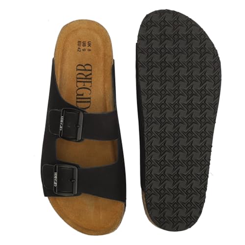 Image of Bregid Men Classic Black Nubuck Sandals | Premium Leather and Cork Footwear | Ergonomic Eva Sole for Daily Comfort and Lightweight Support | Durable Casual Summer Beach Wear for Men