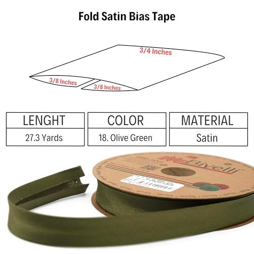 Image of Fold Satin Bias Tape - 99+ Colors - 3 /4 Inches Wide - 27 Yards - Fold Satin Binding Bias Ribbon Fabric Piping Bias Binding Tape for Sewing Clothing DIY BYS18