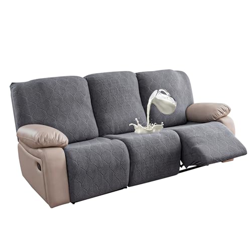 YUEANG 100% Waterproof Recliner Sofa Slipcovers, 3 Pieces Stretch Reclining Couch Covers for 3 Cushion Couch Sofa Pet Friendly Washable Furniture Covers for Dogs, Pets, Kids (Dark Gray, 3 Seater)