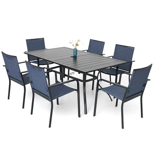 Best Outdoor Dining Madison Wi: Top Patio Sets for Backyard Bliss 10 Anmutig 7-Piece Outdoor Patio Dining Set, 6 Stackable Patio Chairs & Rectangular Dining Table with All Weather Frame Furniture Set - Navy