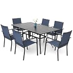 7-Piece Outdoor Patio Dining Set, 6 Stackable Patio Chairs & Rectangular Dining Table with All Weather Frame Furniture Set - Navy