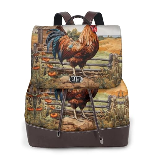Sac à dos en cuir imprimé coq femme noir : sac de voyage et travail chic