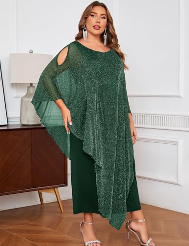 Image of ZOMVA Plus Size Elegant Formal Dress Long Cape Overlay Wedding Guest Formal Cocktail Mother of Bride Outfit