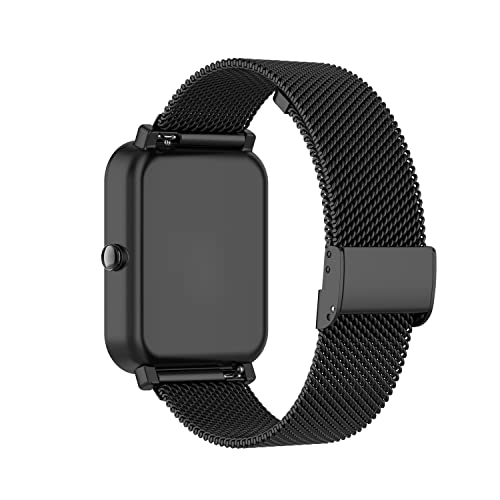 E ECSEM Metal Bands Intended for Bestinn Women Men Stainless Steel Mesh Adjustable Wristband Replacement Strap for Bestinn 1.47'' Smart Watch Accessories (Black)
