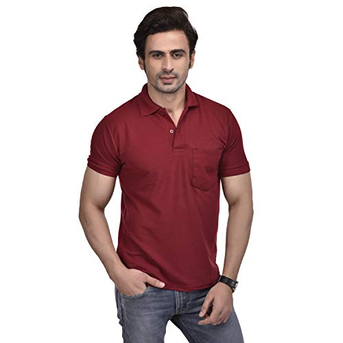Image of SMAN Men's Cotton Polo T-Shirt Regular Fit Half Sleeve T-Shirt with Pocket | Casual T-Shirt for Men and Boys Combo Pack (Maroon and Sky-Blue)