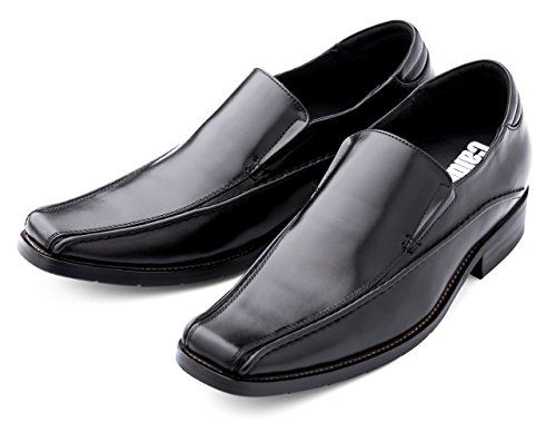 Calden Men's Invisible Height Increasing Elevator Shoes - Black Premium Leather Slip-on Lightweight Formal Dress Loafers - 2.6 Inches Taller - MD370 - Size 9 D(M) US3
