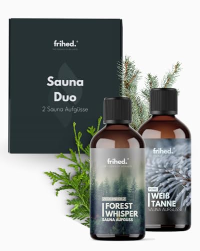 frihed. Sauna Infusion Duo Coniferous Forest - Highly Concentrated Cedar & White Fir Sauna Oil - Gift Set for Sauna Lovers - 100 ml Glass Bottles - Made in Lüneburg