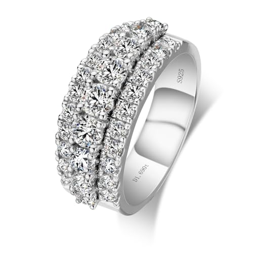 Moissanite Wedding Bands for Women, Round Cut D Color VVS1 anniversary Engagement Ring,S925 Sterling Silver with 18K White Gold Plated Promise Valentine Ring Valentine's Day Gift