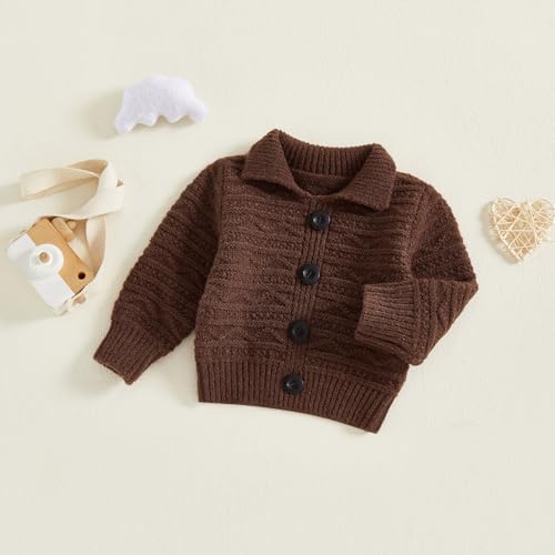 Baby Girl Boy Sweater Solid Chunky Knit Lapel Button Sweaters Pullover Knitwear Unisex Toddler Fall Winter Clothes4