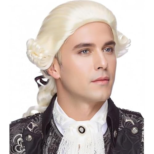 Judge Colonial Wig for Men Beige Funny Crazy Wigs Washington Halloween Costume Cosplay Party Wigs (Beige)