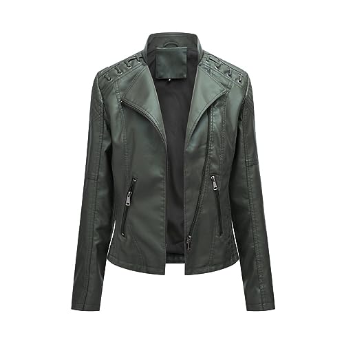 Veste en simili cuir cintrée femme coupe ajustée contre le vent manteau biker zippé mi-saison M