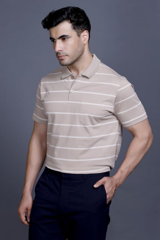 Image of SANE ORIGINALS Half Sleeve Polo T-Shirt for Men with Pocket || Stripe Collar and Pocket T-Shirt for Men Half Sleeves