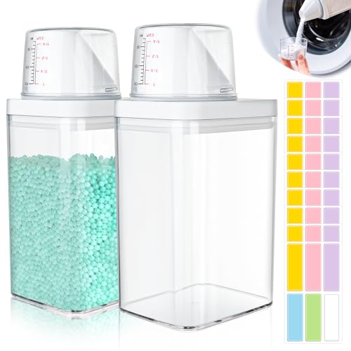GEGNNS 2 Pièces Distributeur De DéTergent à Lessive, 1100ml Récipient de Détergent de Stockage de Poudre À Laver avec Tasse à Mesurer, Récipient À Lessive en Poudre BoîTe De DéTergent, EU030