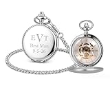 Personalized Antique Mechanical Movement Silver Pocket Watch Custom Engraved Free with Gift Box - Ships from USA (PW51)
