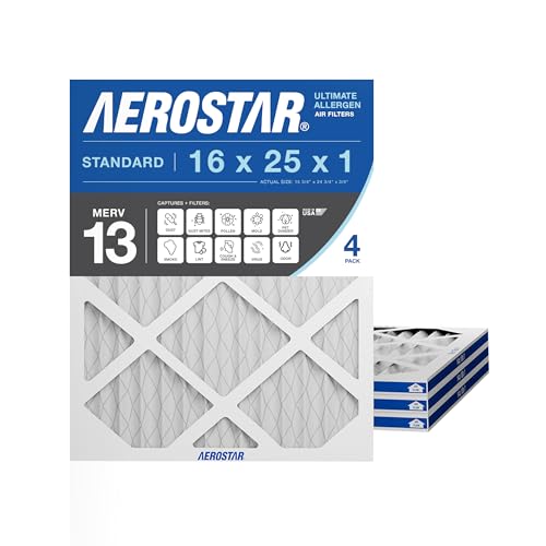 Aerostar 16x25x1 MERV 13 - 4 Count - Pleated HVAC,...