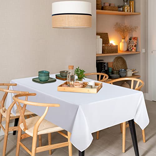 Image of sancua 8 Pack White Tablecloth 60 x 120 Inch, Rectangle Table Cloth for 8 Feet Tables - Stain and Wrinkle Resistant Washable Polyester Table Cover for Dining Tables, Buffet Parties and Camping