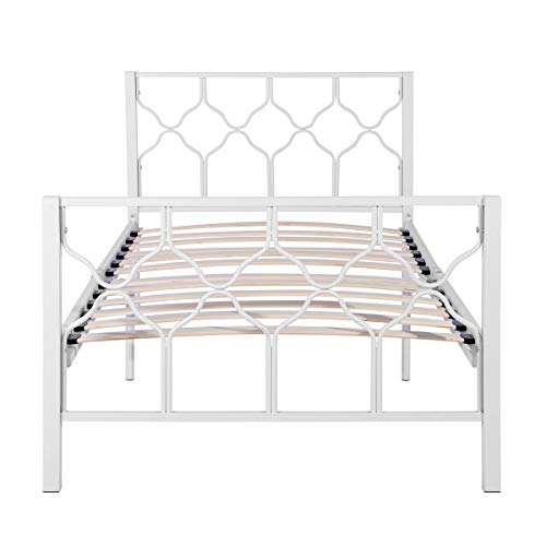 Aingoo Lit Simple 90x190 cm Lit en métal Design Cadre de lit + sommier à Lattes, Blanc