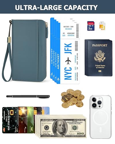 Image of Large Wallet for Women, Clutch Wallet with Passport Holder | RFID Wallet for Women, Zipper Clutch Purse, Passport Holder for Travel, Multiple Card Slots, Phone Pocket, Wristlet Strap
