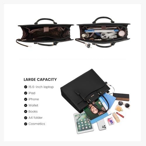 Image of LOVEVOOK Laptop Tote Bag for Women, Leather Office Work Bag Briefcase fit for 17.3 inch Laptop, Large Teacher Computer Bag Handbag,2pcs Set