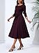 PerZeal Women's Caual Midi Dress 3/4 Sleeve Crewneck A-line Swing Dress for Women with Belt for Wedding Guest & Cocktail Party Burgundy XX-Large