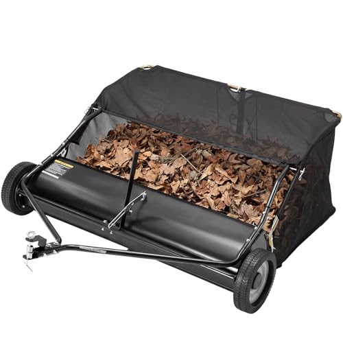 JFHID 52' Lawn Sweeper Tow Behind, Pull Behind Grass & Leaf Collector for Yard, Lawn and Farm, 33 Cu.Ft Large Hopper, with Adjustable Sweeping Height and Easy to Use Dumping Rope